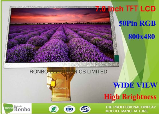 High Brightness 7.0 Inch Industrial LCD Screen Resolution 800x480 LCD Display with 50pin RGB Interface