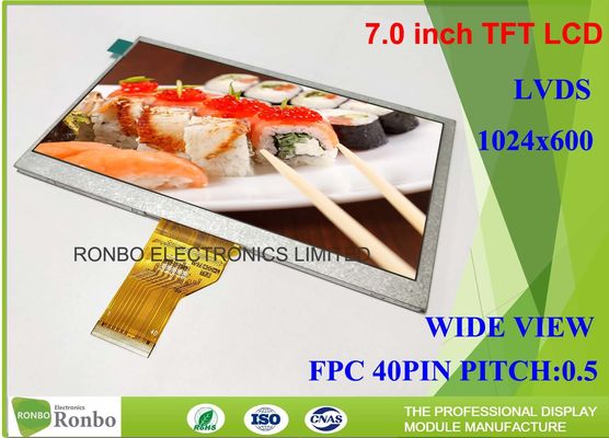 7.0 Inch 1024x600 Industrial LCD Panel 40pin LVDS Replace Innolux EJ070NA-01J TFT LCD Module