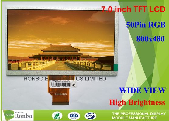 Wide View Angle TFT LCD Display 7 Inch 800 * 480 Resolution 500cd / M² Brightness