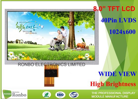 ZJ080NA 08A 8 Inch LVDS TFT LCD Display High Brightness ISO9001 Certification
