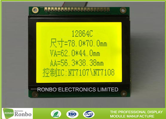 128x64 STN Yellow Green Positive Graphic LCD Module Lightweight With 6800 Interface