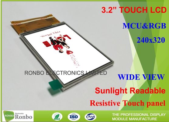 800Cd/M² High Brightness Touch Screen LCD Display 3.2'' Resolution 240 X 320 TFT Panel
