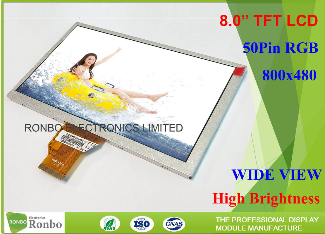 High Brightness Industrial Lcd Display 8 0 Inch 800 480 50 Pin Rgb Interface