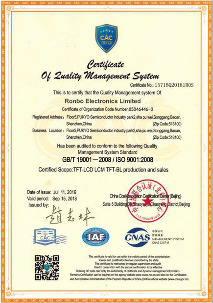 China RONBO ELECTRONICS LIMITED Certification